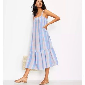 NWOT Loft Plaid Ruffle Hem Midi Dress